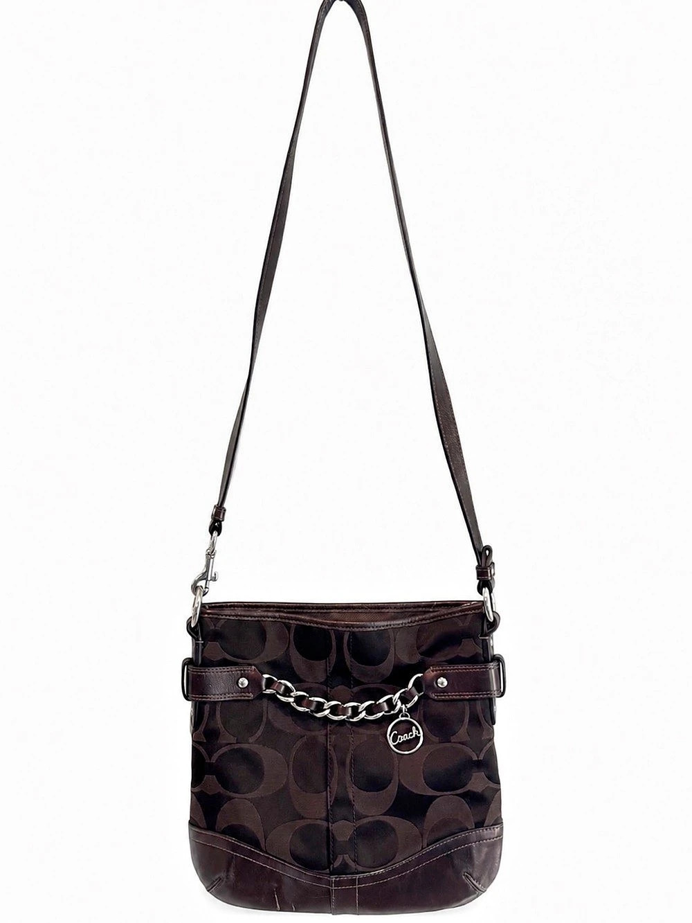 Coach F19730 Signature Optic Brown Chain Crossbody Bag